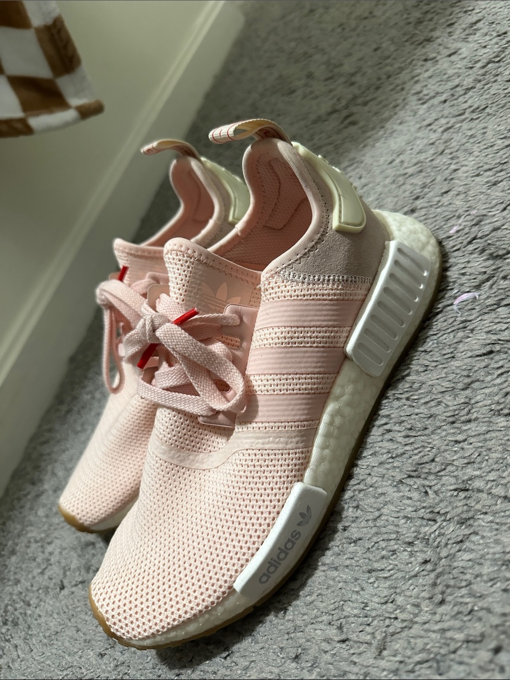 adidas Women’s Pink Knit NMD_R1 Sneakers with Cream Accents